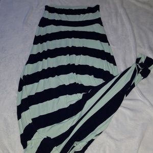 Aqua and navy striped maxi skirt